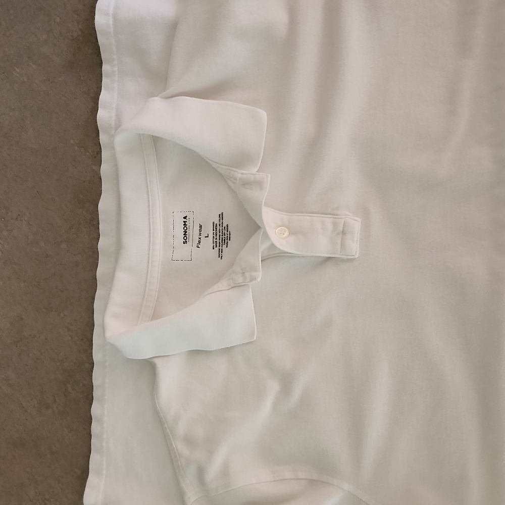 SONOMA Flexwear White Short Sleeve Polo Shirt Size Large